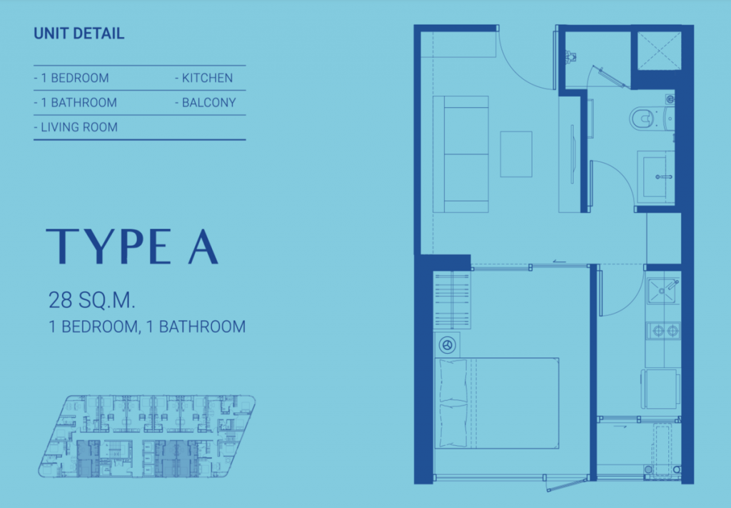 TYPE A 28 SQ.M. 1 BEDROOM, 1 BATHROOM