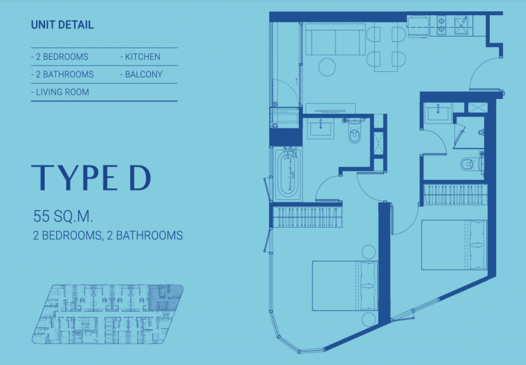 TYPE D 55 SQ.M. 2 BEDROOMS, 2 BATHROOMS