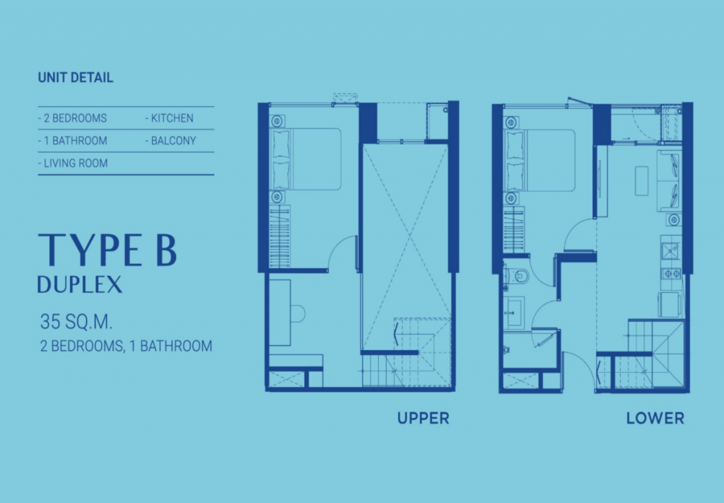 TYPE B DUPLEX 35SQ.M. 2 BEDROOMS, 1 BATHROOMS