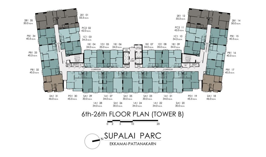 TowerB Plan : 6th-26th supalai parc